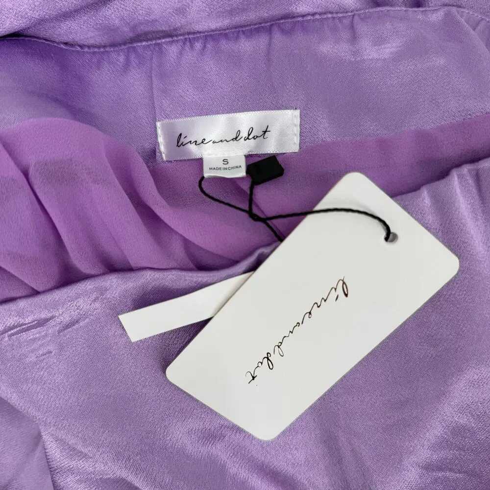 LINE & DOT Adelyn Skirt SZ Small NWT Lilac Purple Satin High Slit Midi Zipper